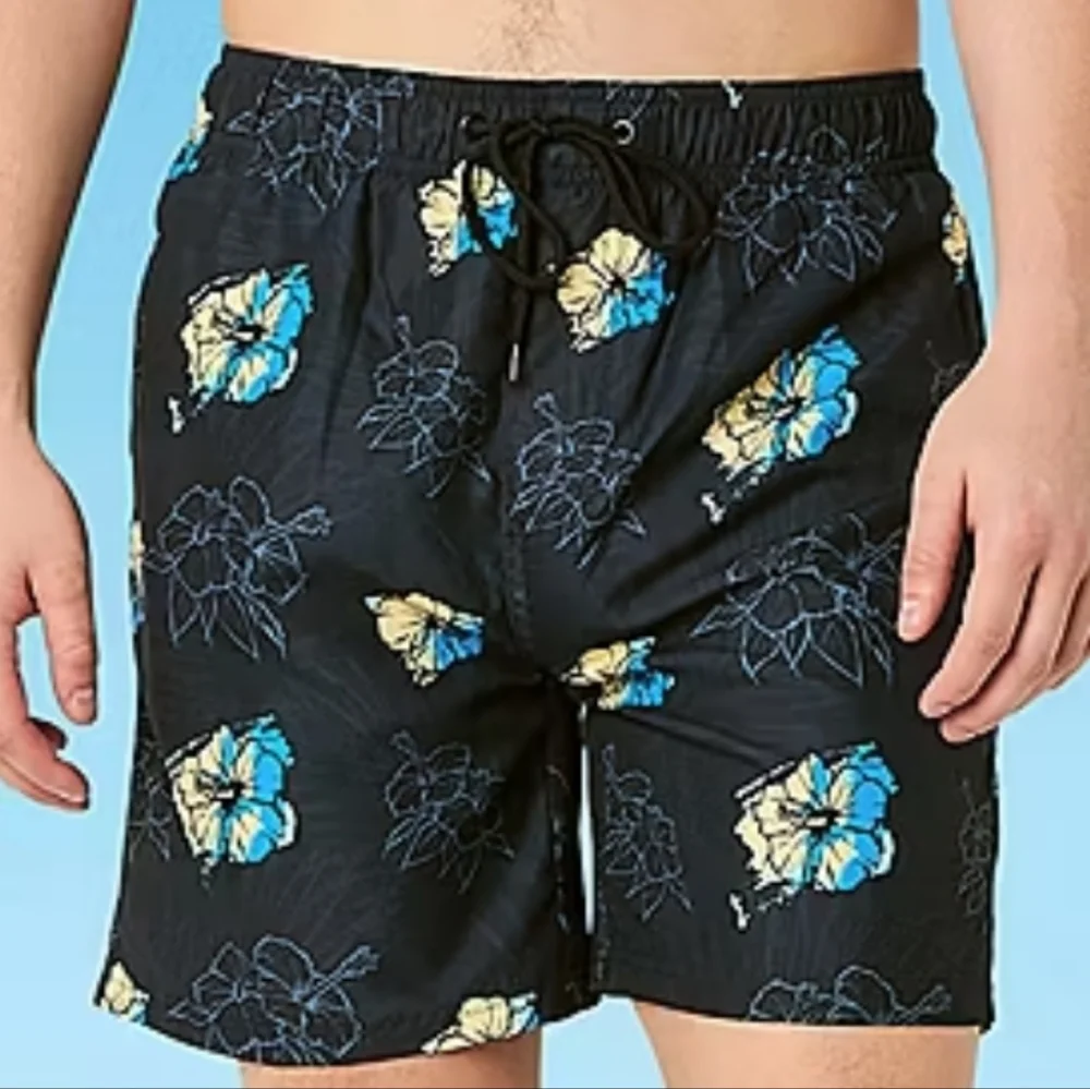 Burnside Boy's Size Small Swim Trunks Shorts Blue Yellow Tropical Vacation Vibes